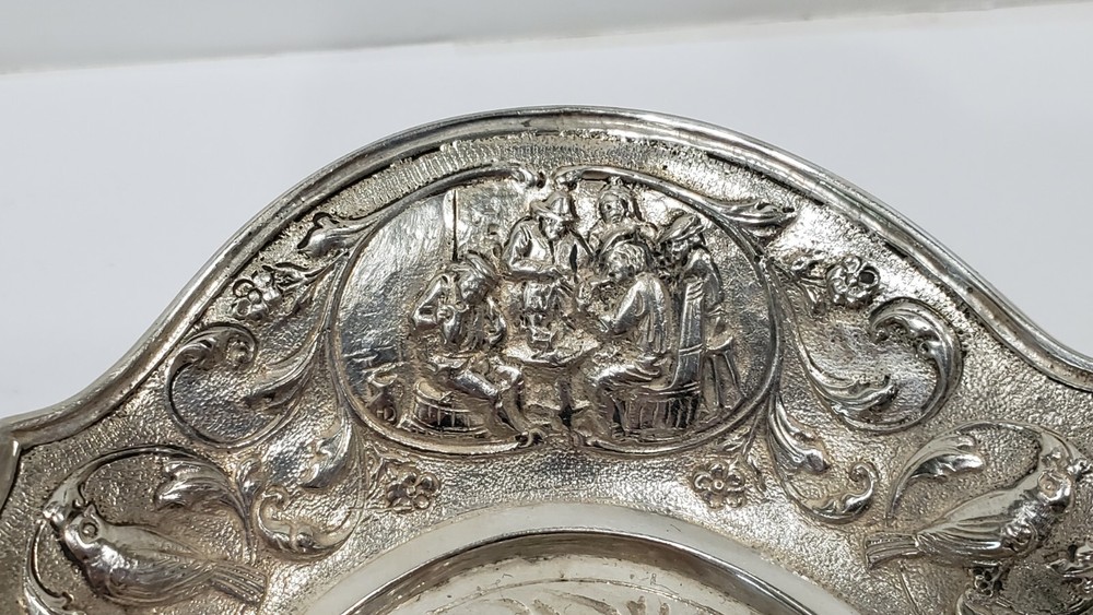Antique Dutch Hallmarked 833 Silver Embossed Dish