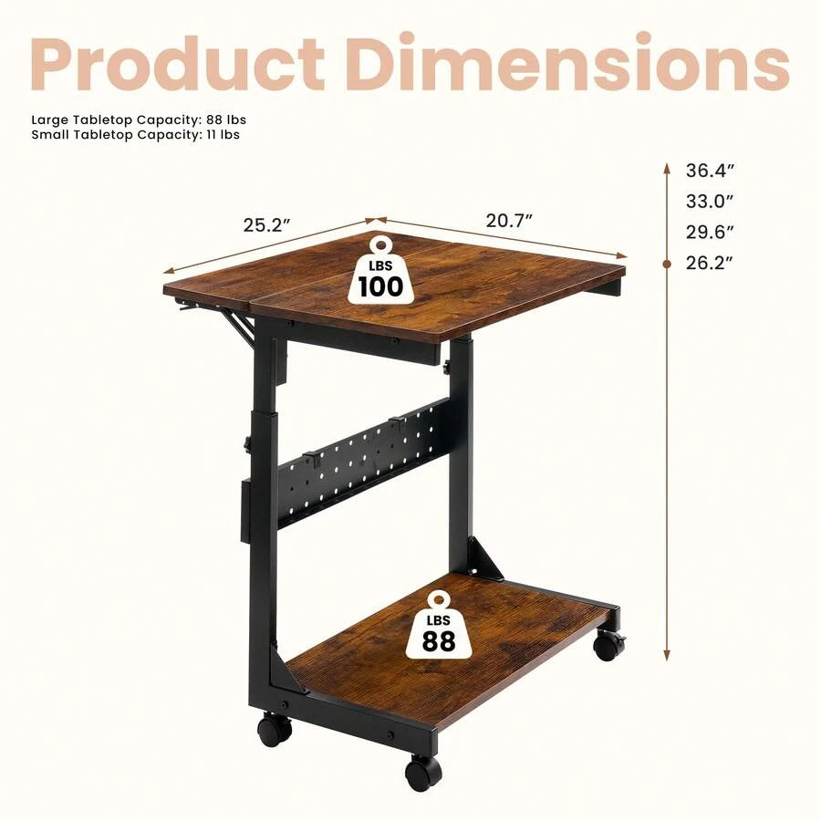 2-Tier Tower Stand, Height Adjustable PC Stand, Computer Cart Withp