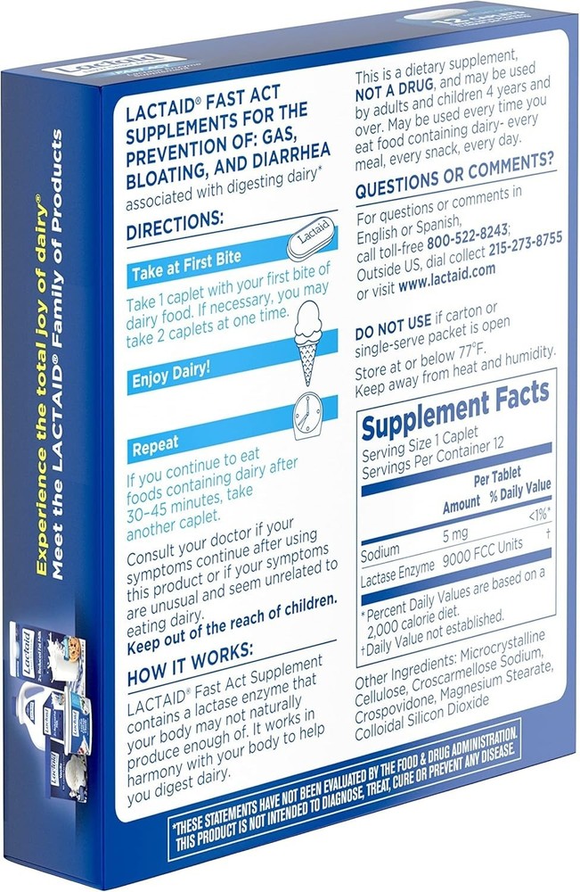 Lactaid Fast Act Lactose Intolerance Relief Caplets 12 CT, 2-Pack