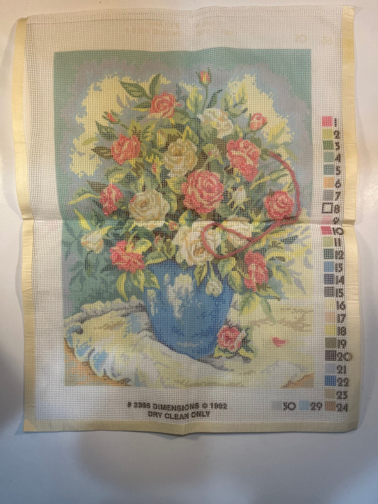 Dimensions Needlepoint Kit #2396 "Elegant Roses" - Started