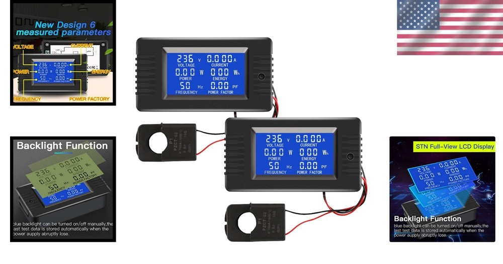 Multi-Function AC Meter: LCD Digital 100A Current & Voltage with Alarm Function