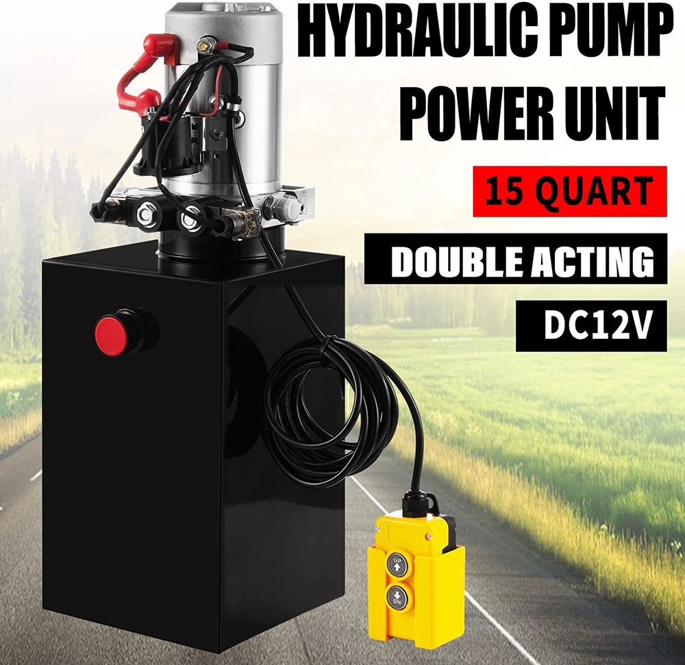 15qt Double Acting Hydraulic Pump Dump Trailer 12V DC Unit Pack Power Unit