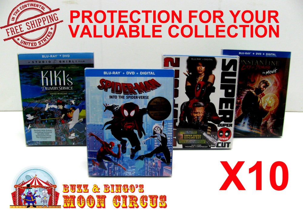 10x BLU-RAY WITH SLIPCOVER SMALL (SIZE BR2)- CLEAR PLASTIC BOX PROTECTOR SLEEVE