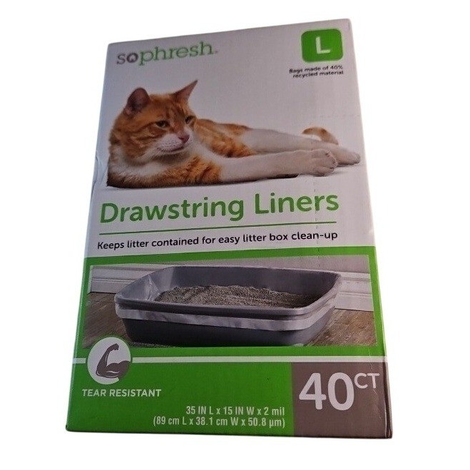 So Phresh Drawstring Litter Box Liners Large 40 Count Tear Resistant