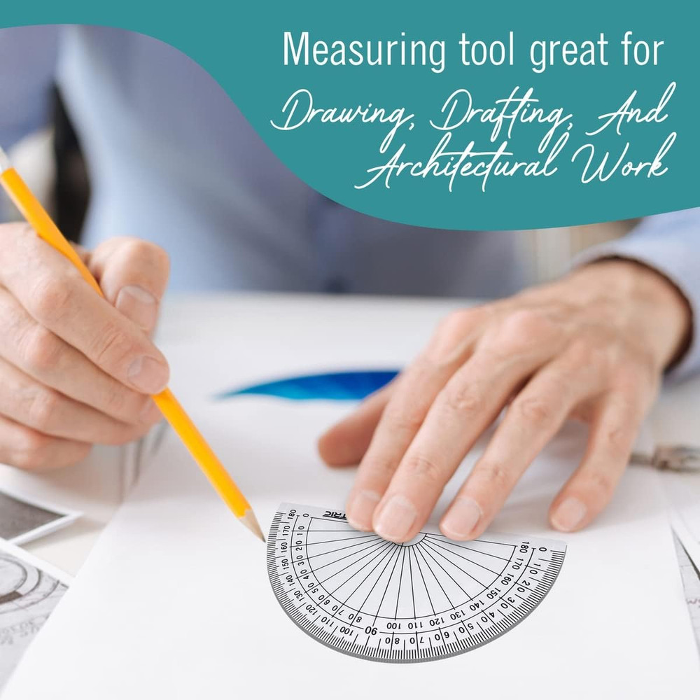 Protractor for Geometry, 4 Inch Clear Plastic Protractor for Woodworking, 2 Coun