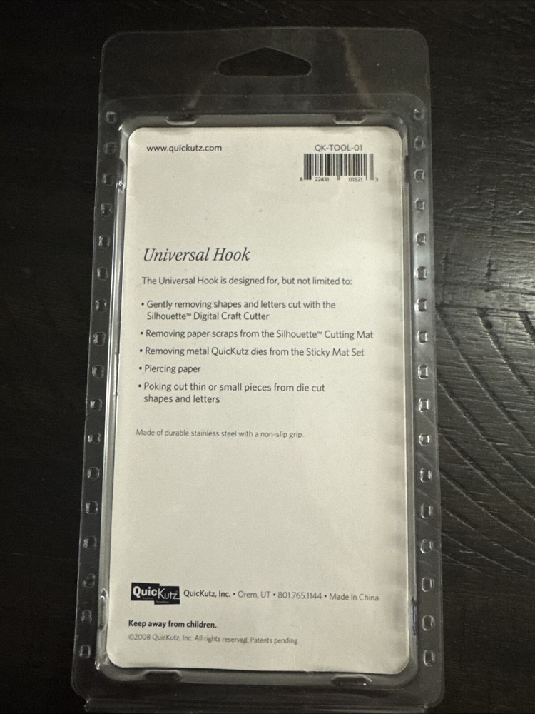 Quickutz Universal Hook Tool Sealed Stainless Steel Craft Tool, Non-Slip Grip