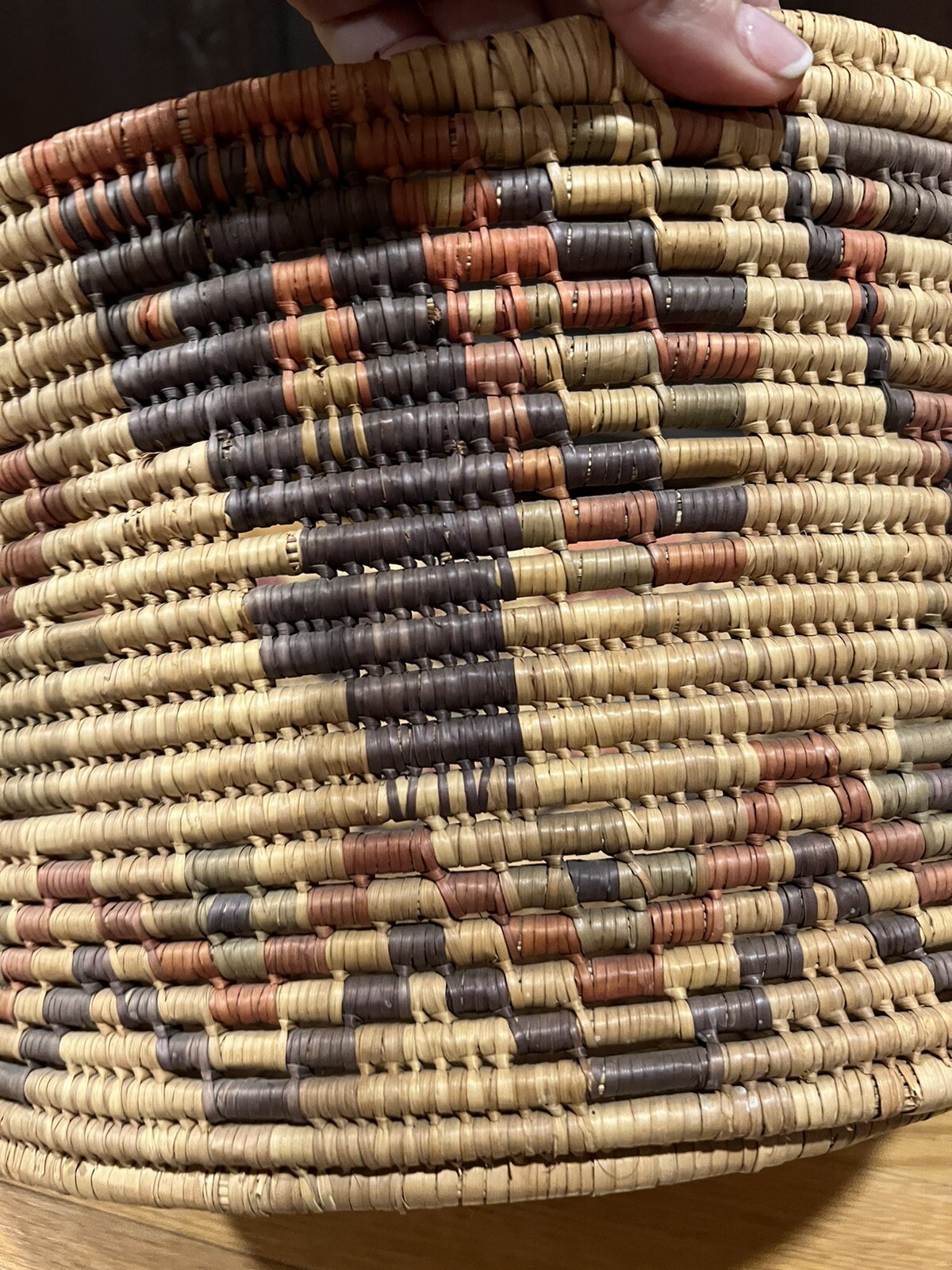 OLD BASKET FIGURAL BOWL Mexican HORSES PEOPLE Skinner 15 1/2”