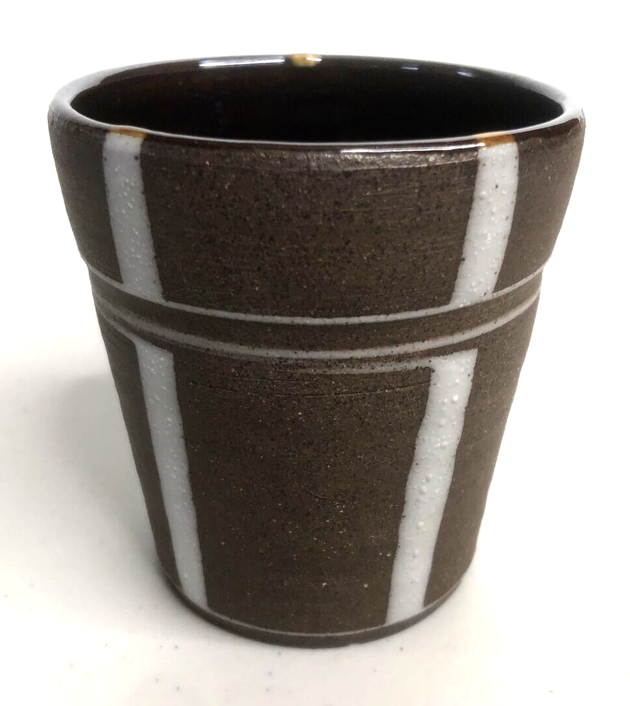 J*DOUBLE*U Wheel Thrown Brown Clay / White Porcelain Ceramic Cup Signed & Dated
