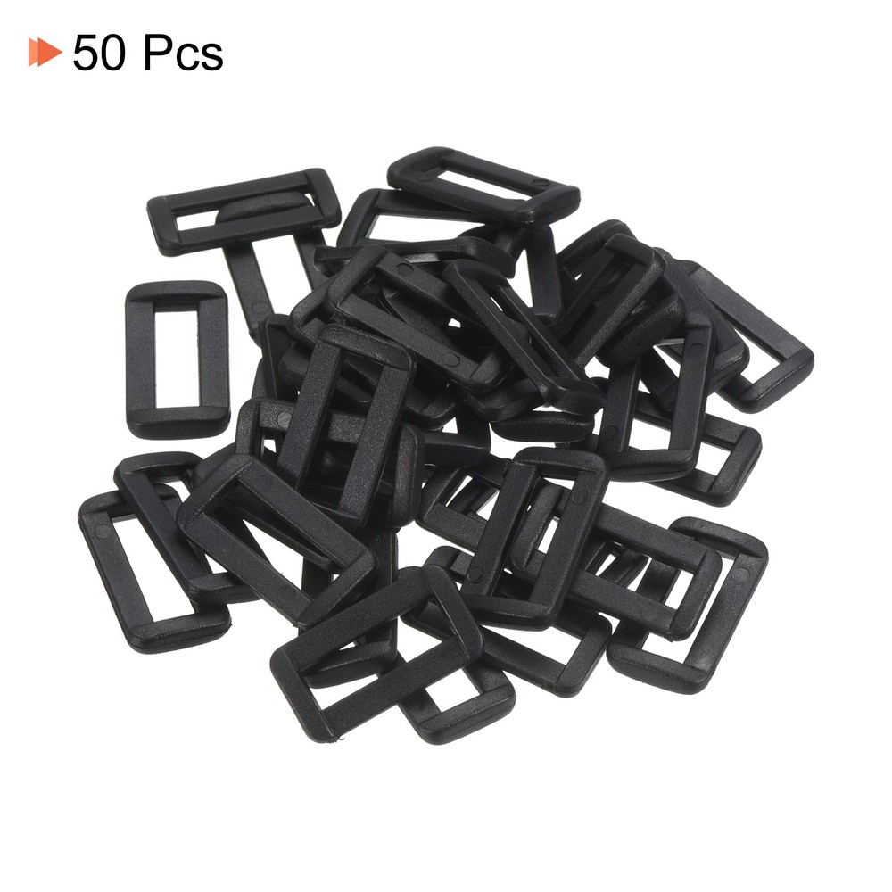 1 Inch Rectangle Buckle 50 Pack Plastic Webbing Strap Fastener Black
