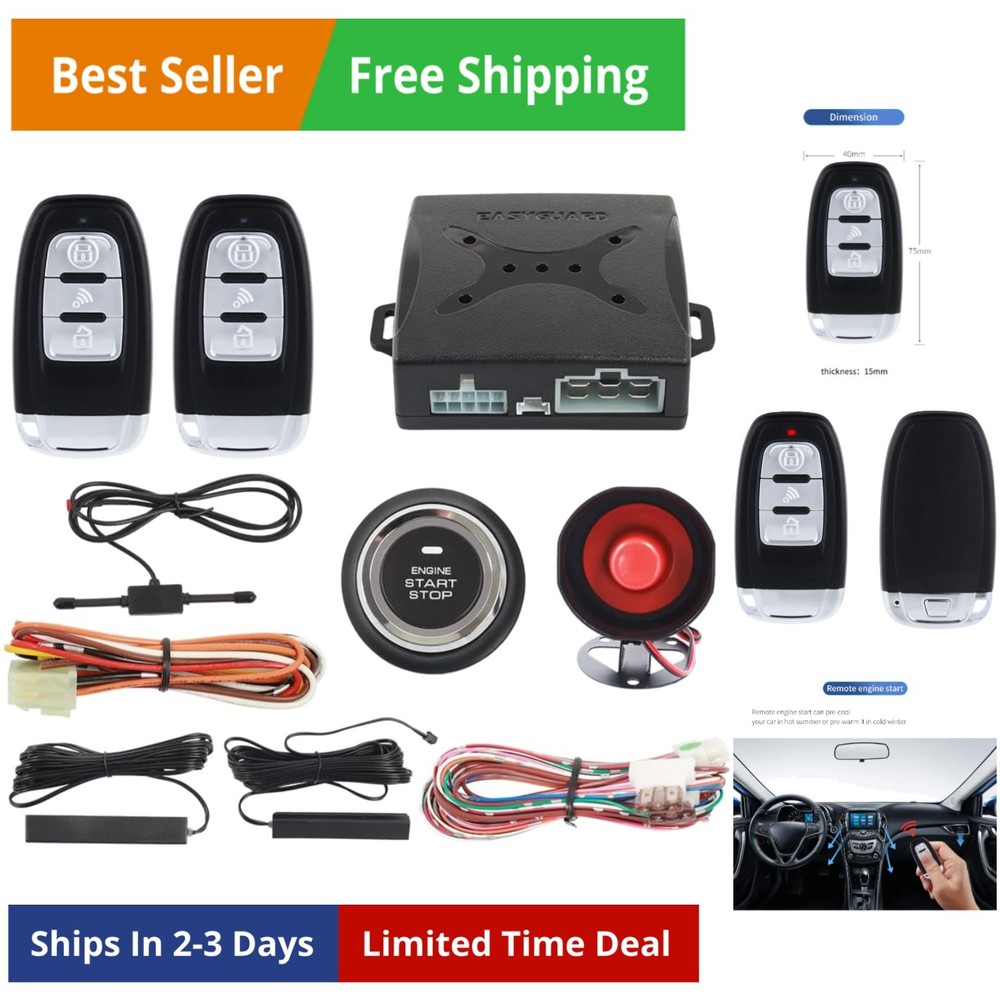 Smart Key PKE Passive Keyless Entry Car Alarm System Push Start Button Remote...