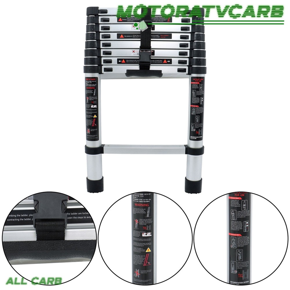 ALL-CARB 8.5FT Extension Ladder Telescoping Ladders Multi-Purpose Folding 330lbs