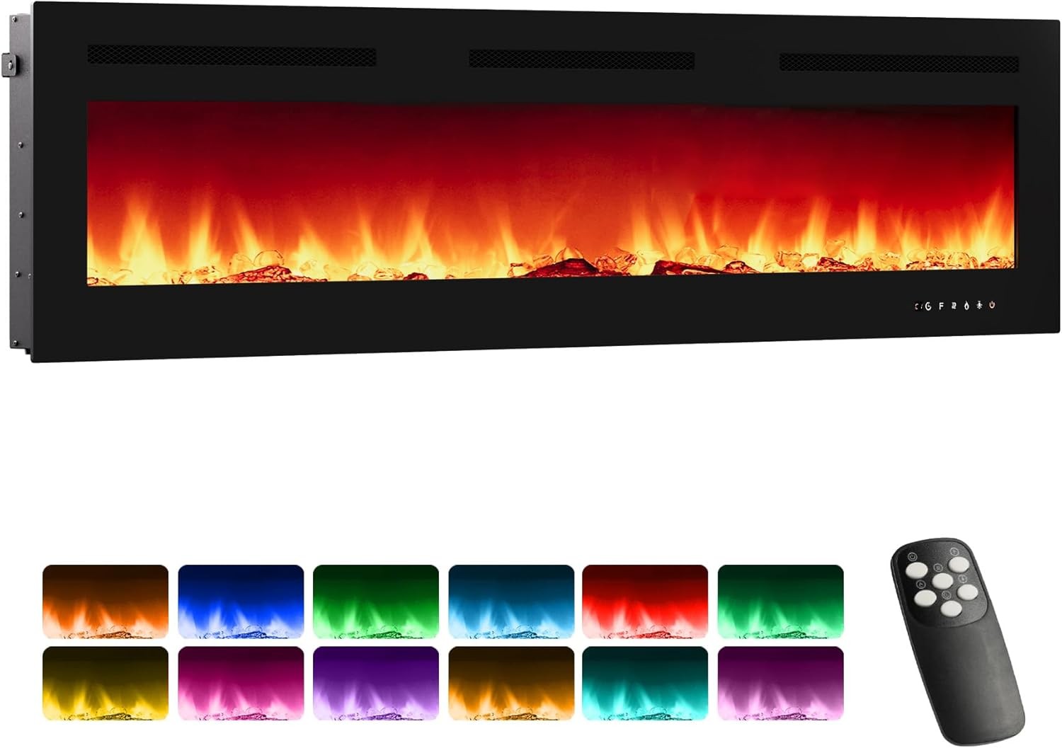 72" Electric Fireplace Recessed Ultra Thin Wall Mounted Heater Multicolor Flame