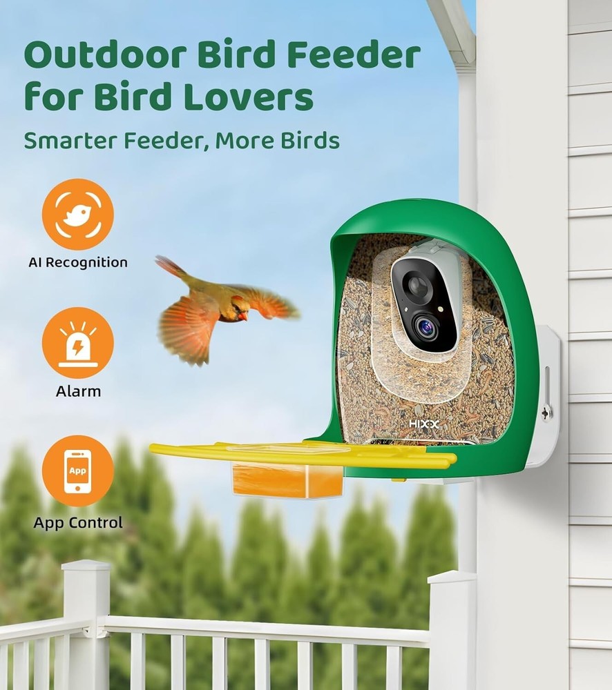 Bird Feeder with Camera Solar Powered, 2K Resolution Bird Camera Auto Capture