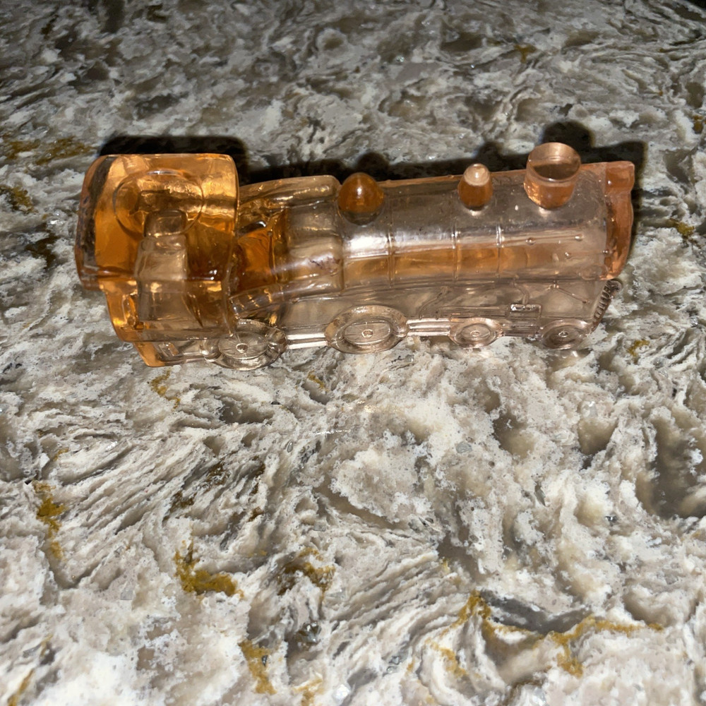 Vintage Pink Depression glass Train Engine candy container 5" long