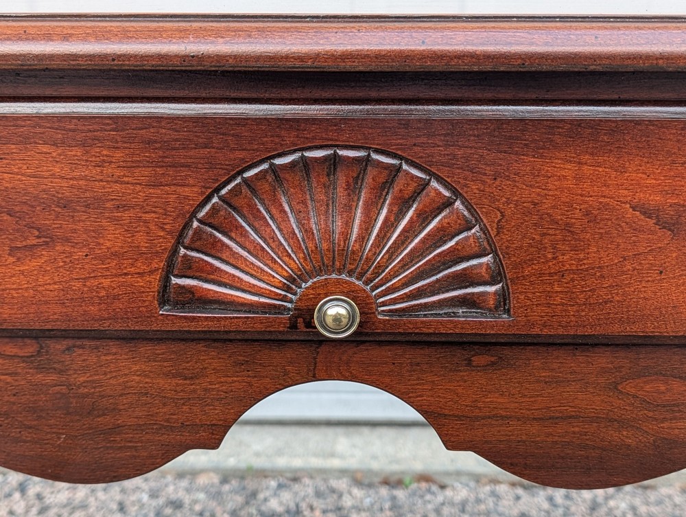 Vtg Thomasville Queen Anne Cherry Console Table, Brass Chippendale Pulls