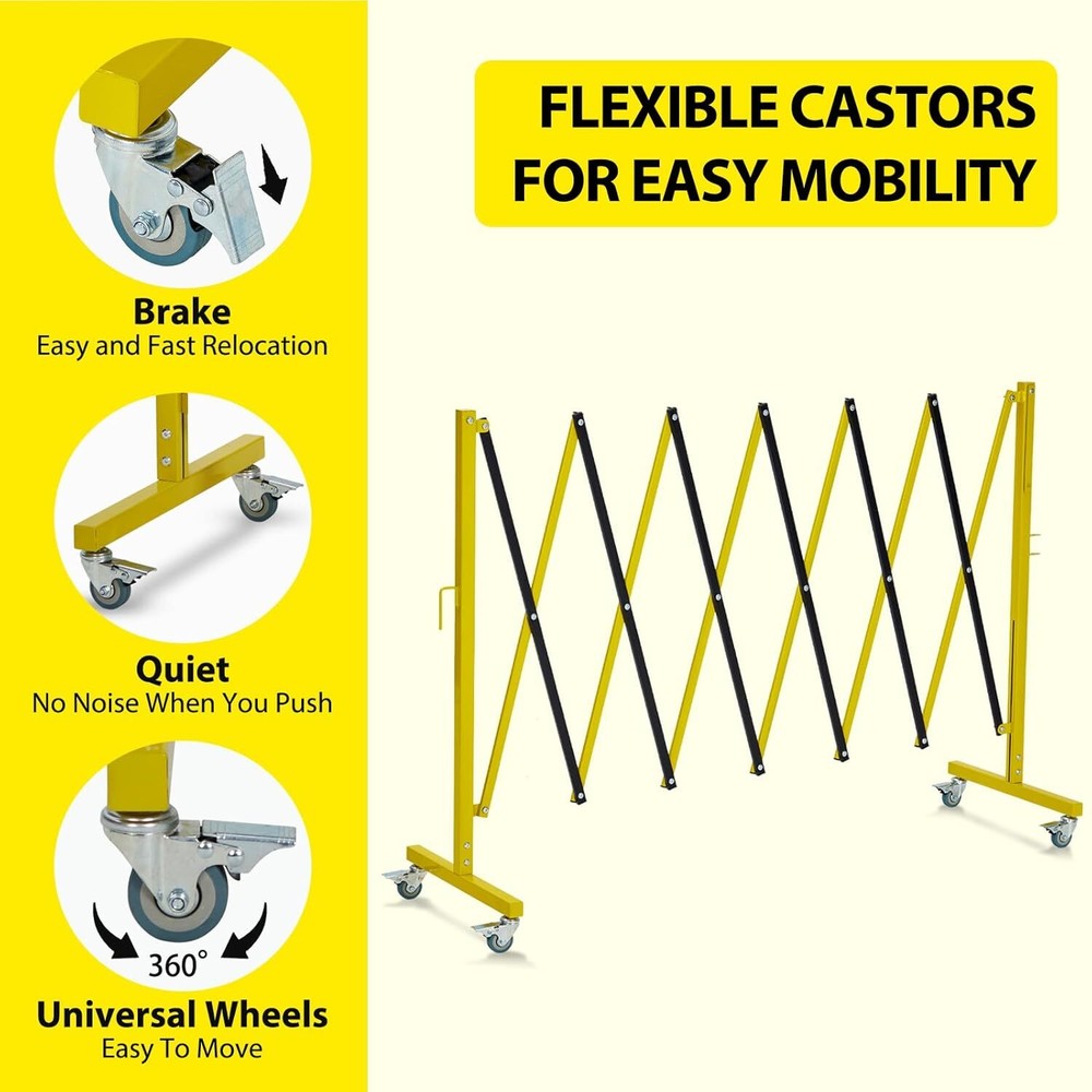 11FT Industrial Expandable Barricade Folding Security Gate w/ Wheels,Retractable