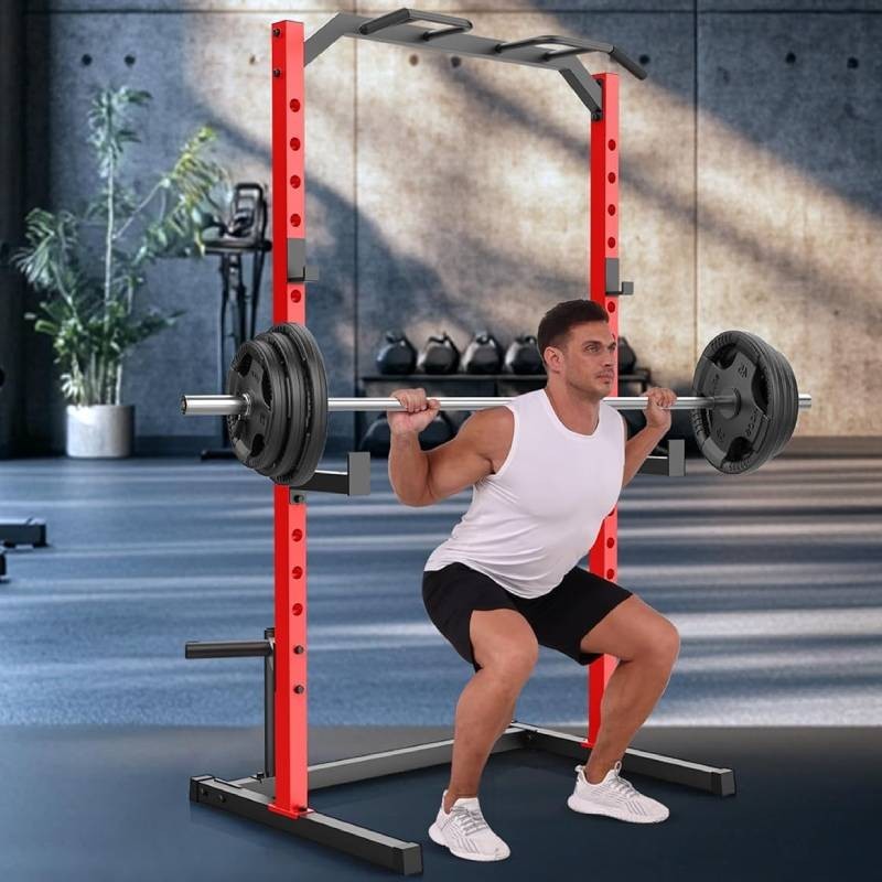 Adjustable Multi-Function Power Rack Power Cage Squat Rack w/Pull Up Bar&J-Hooks