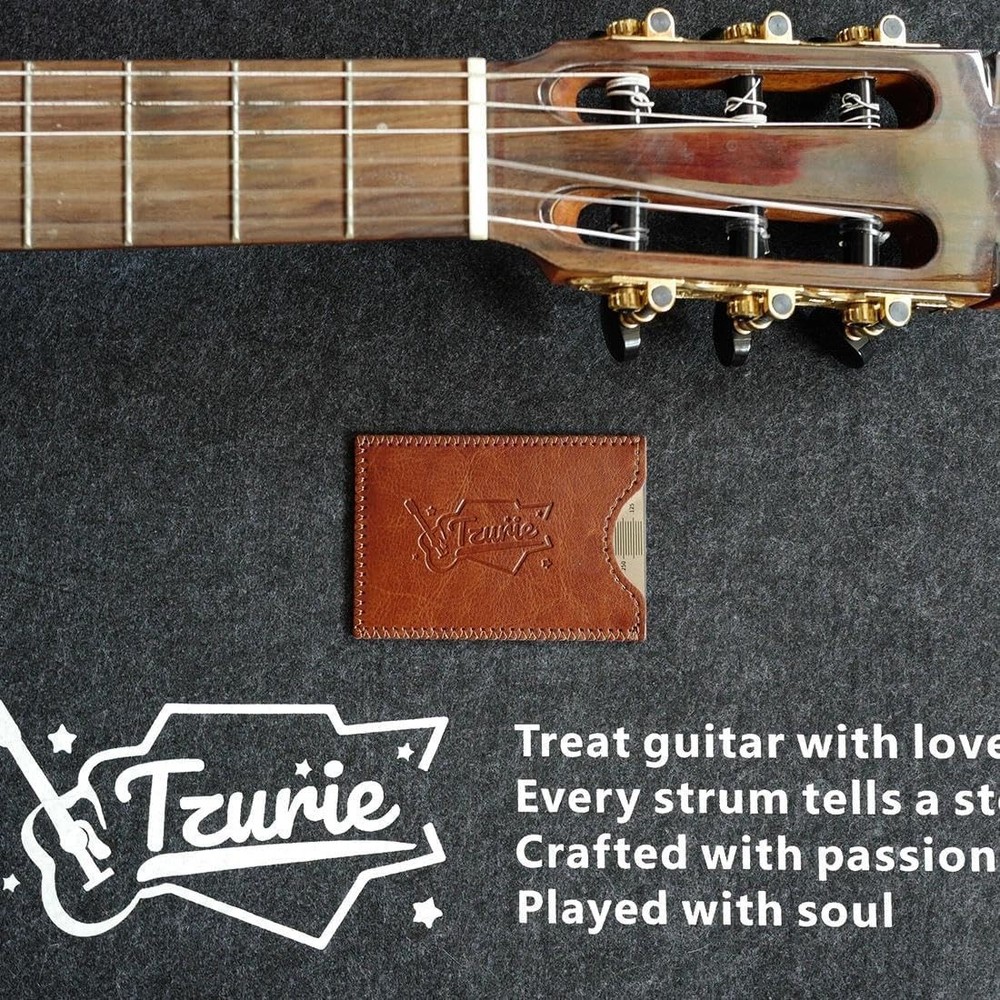 Tzurie Guitar String Action Gauge, Medium, silver ruler with brown case