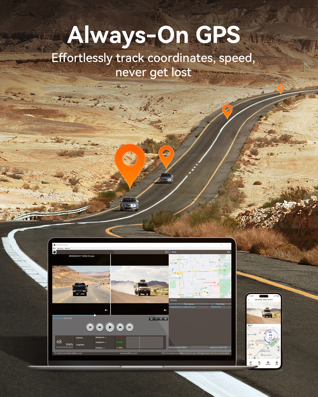 WOLFBOX 4K 12" Mirror Dash Cam Front and Rear Inside, 5G WiFi, Free 64GB SD