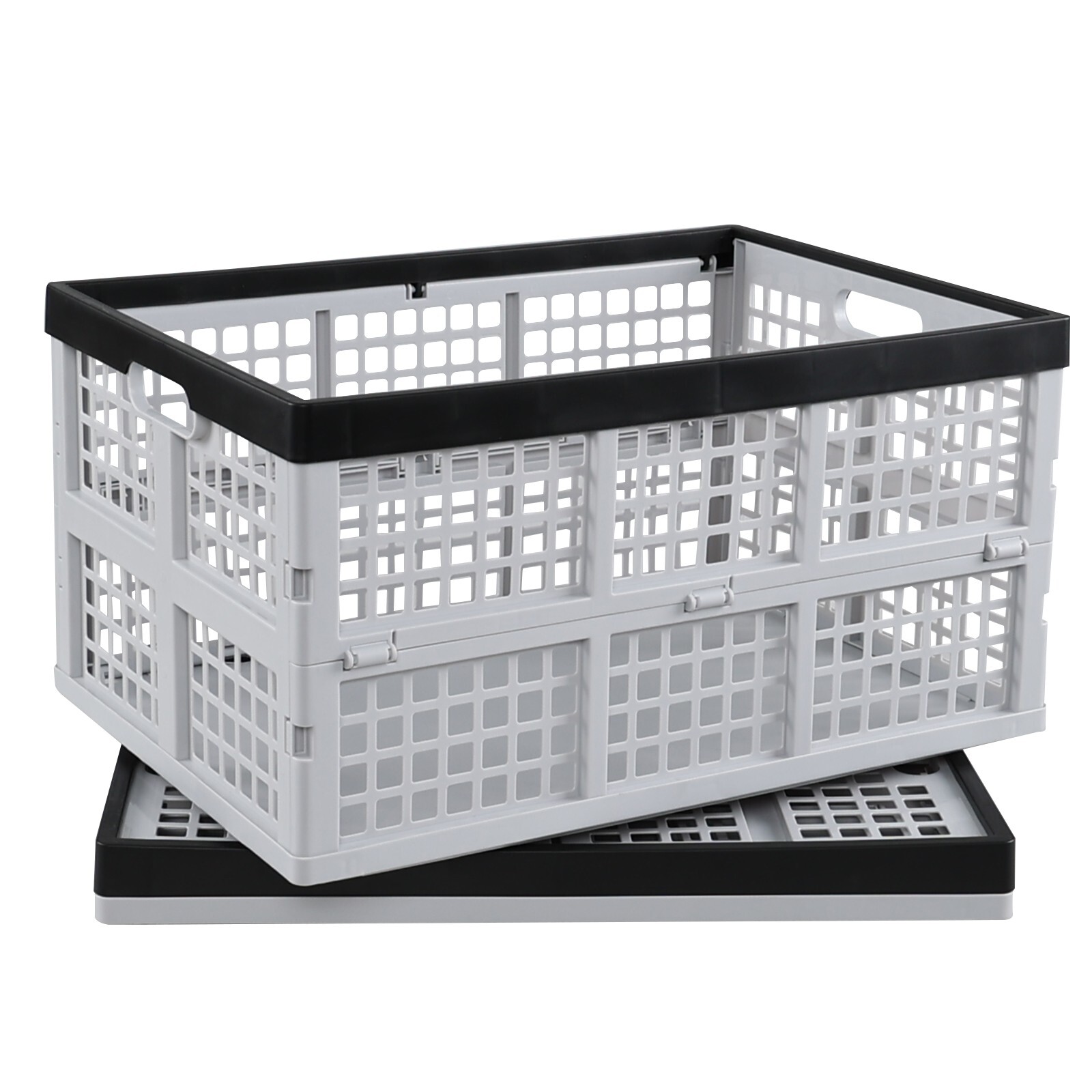 Cand 42 Liter Plastic Folding Stackable Crate, Collapsible Storage Crate, 2 Pack