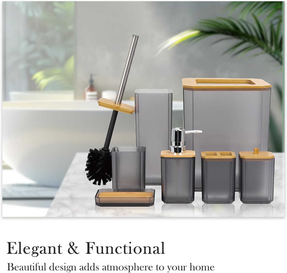 Bathroom Accessories Set 7 Piece Bath Ensemble Includes Soap Dispenser, Toothbru