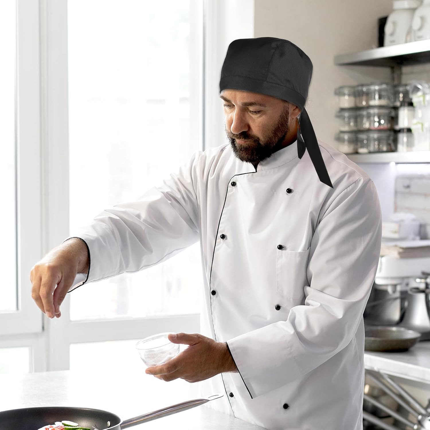 Adjustable Chef Bandanas & Skull Caps 4-Pack for Men Women