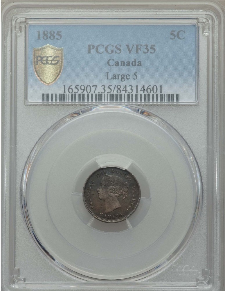 1885 Canada 5 Cents, Large 5, PCGS VF 35