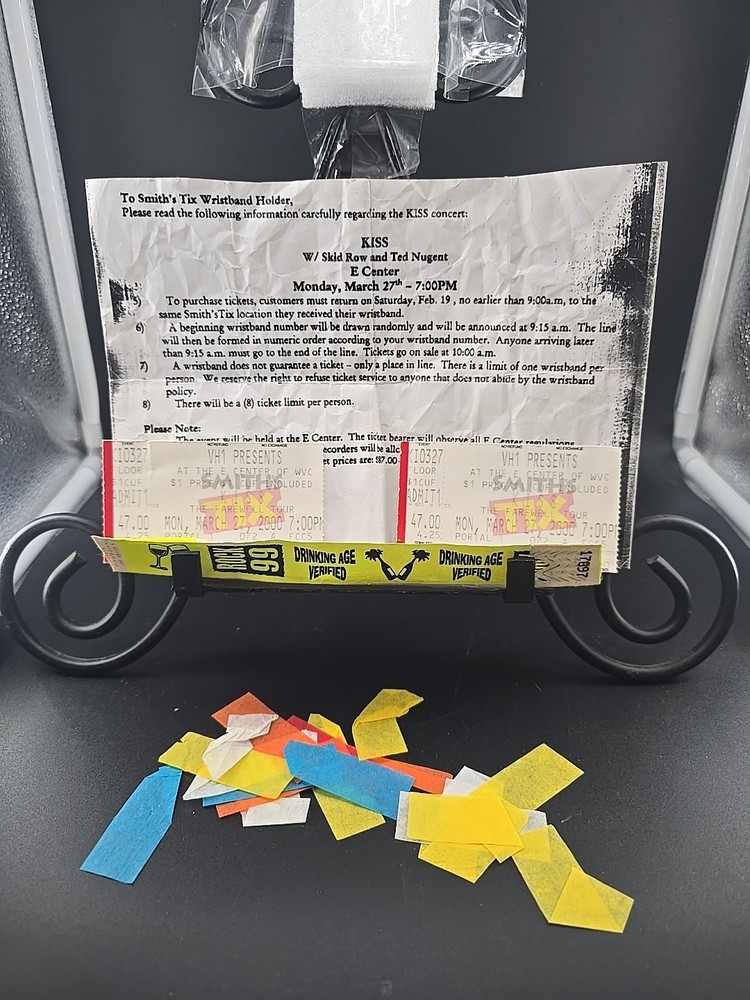 KISS Farewell Tour concert tickets, drinking age bracelet and confetti