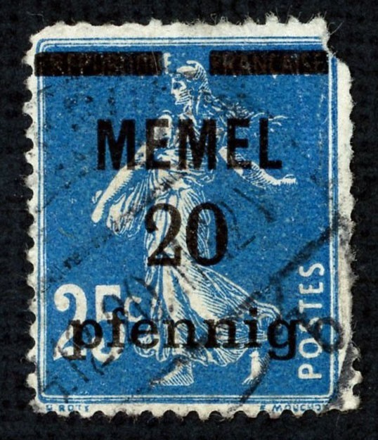 Stamp Memel, Scott # 55 used, damaged upper right corner