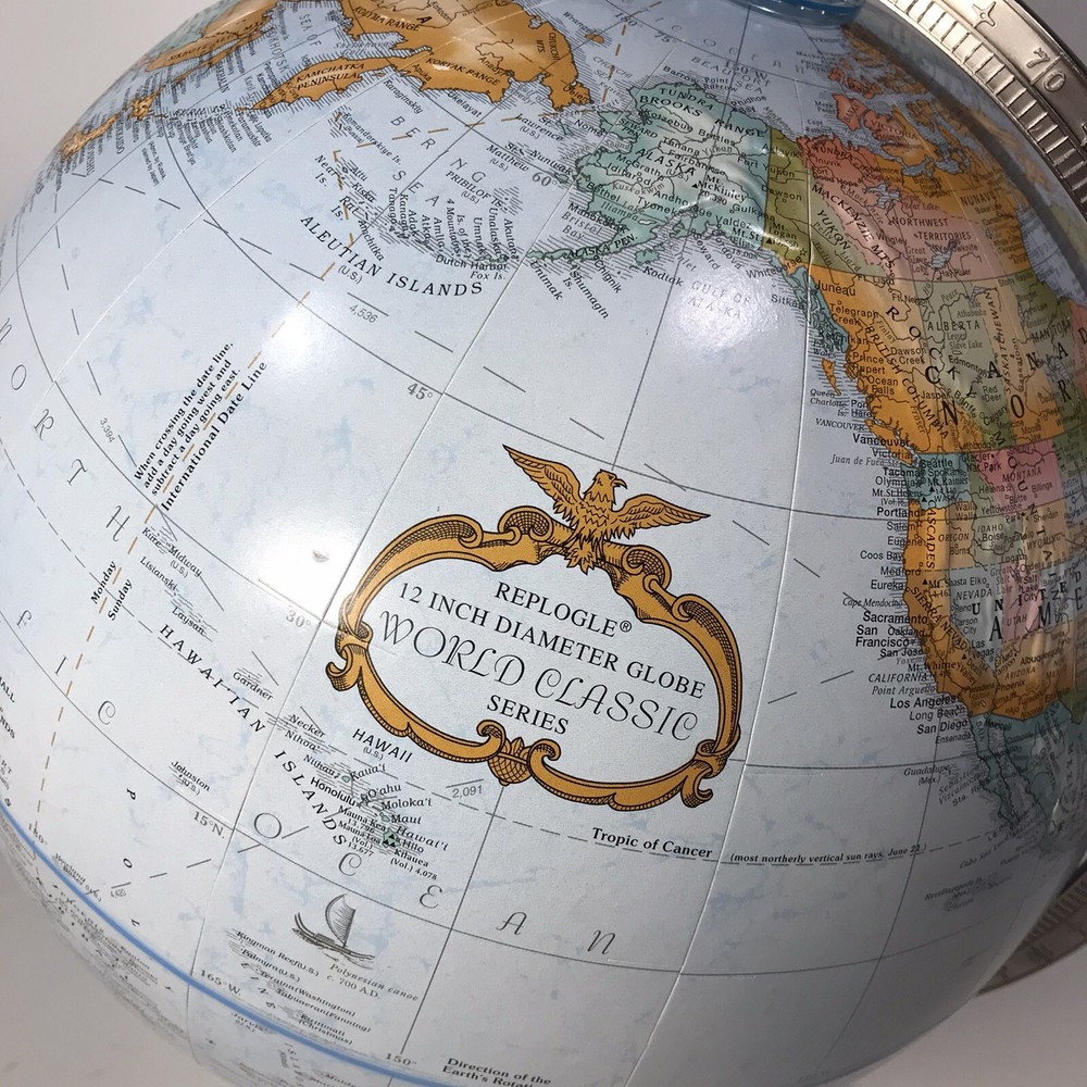Replogle 12” World Classic Globe on Brushed Nickel Base circa 1990’s
