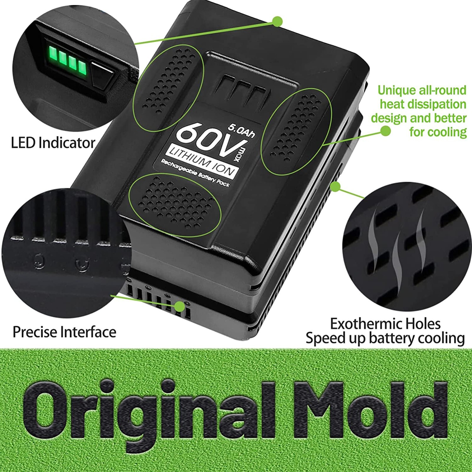 2 PACK 5.0Ah Lithium-Ion Battery For Greenworks 60V MAX LB60A00 LB60A02 LB60A03