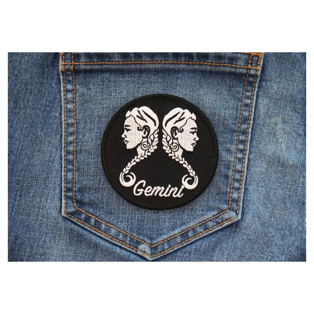 Patch, Embroidered Patch (Iron-On or Sew-On), Gemini Zodiac Sign Patch, 3" x 3"