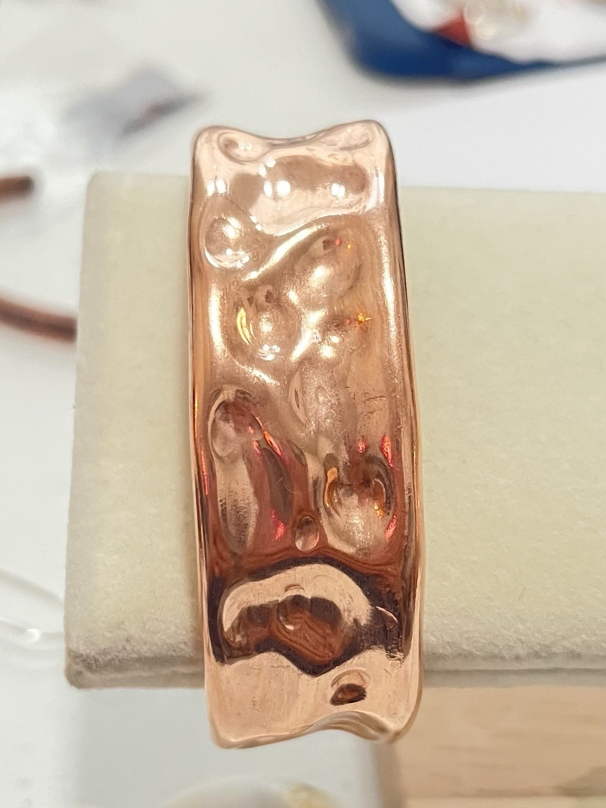 Brutalist Heavy Thick Men’s Hammered Wide Copper Artisan Cuff Bracelet Shiny