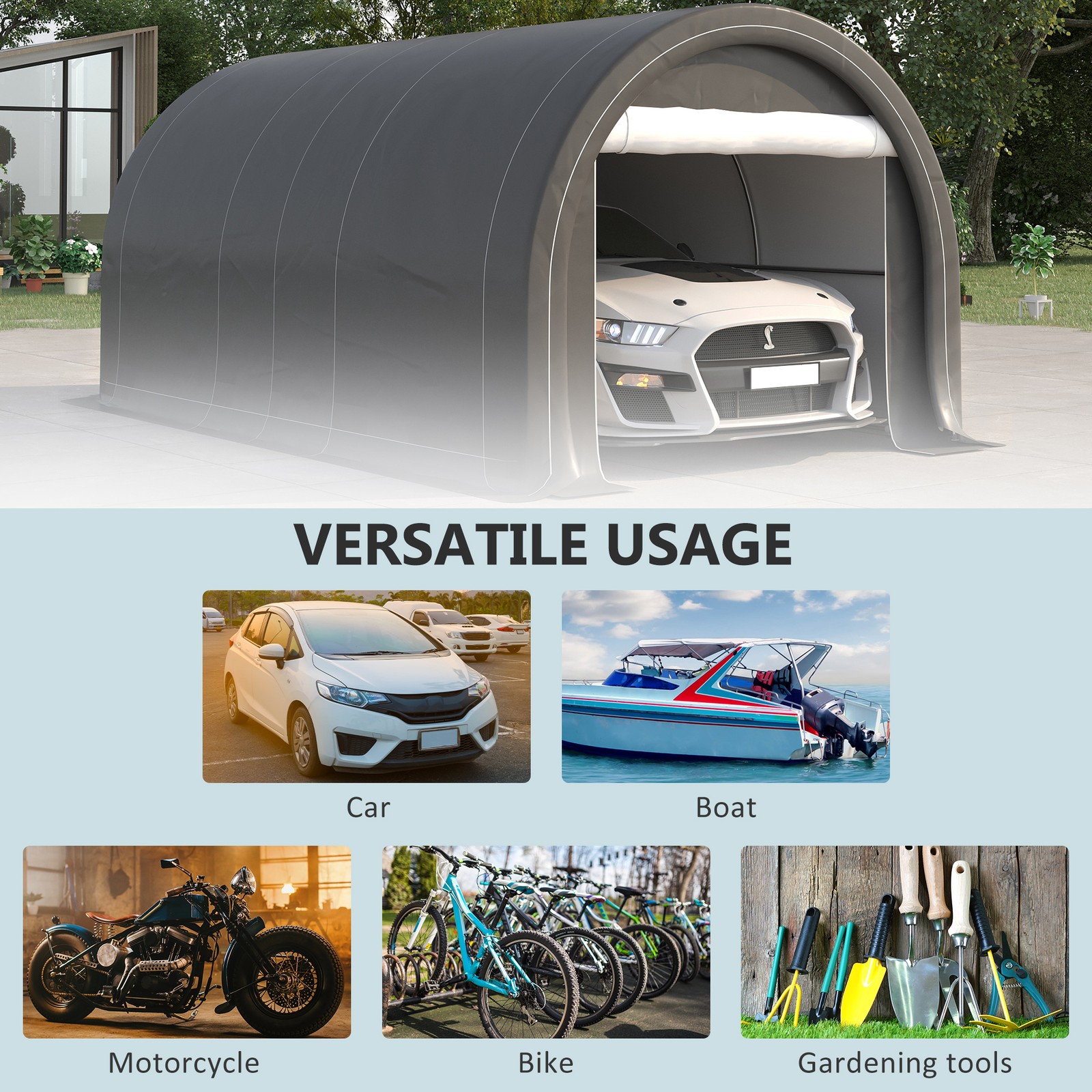 Outsunny 10' x 16' Carport Storage Tent Anti-UV PE Portable Garage, Gray
