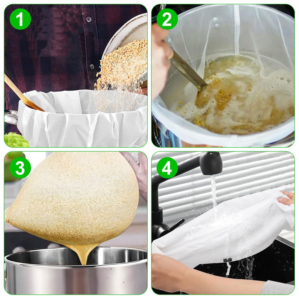 3pcs Brew Bag Reusable Fine Mesh Food Strainer Wine Beer Press Drawstring Filter