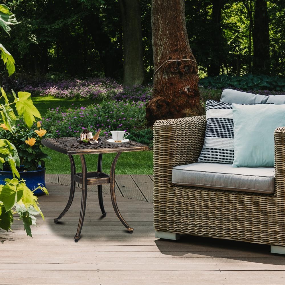 Outdoor Patio Square Dining Table Cast Aluminum All-Weather Furniture Bronze