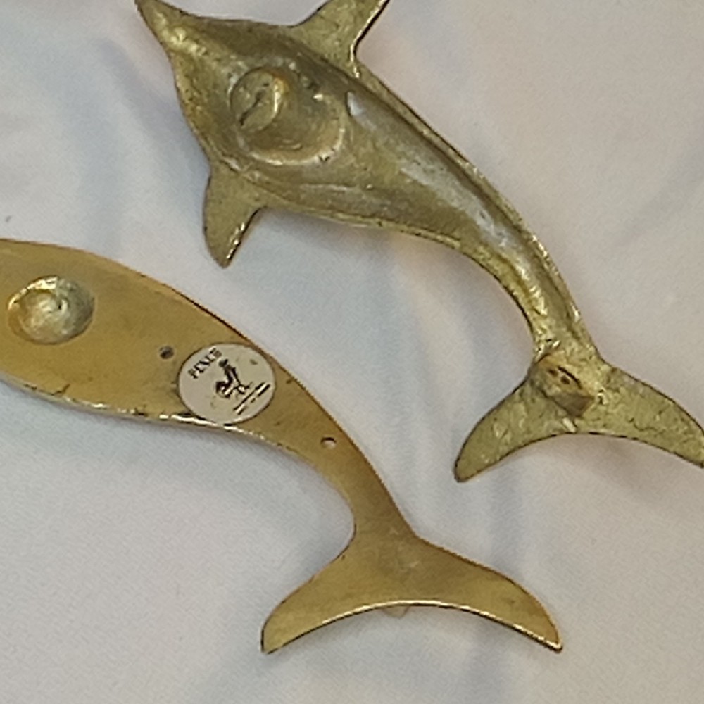 Solid Brass Dolphin Door Knocker with Strike Plate Ocean Beach Theme 7" Penco