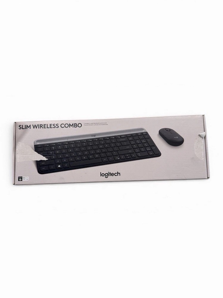 NEW Sealed Logitech Slim Wireless Combo Portable Black Silver Keyboard & Mouse