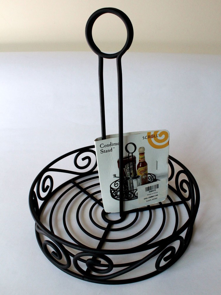 Scroll Condiment Stand Silverware Caddy Set Black Wire Basket Patio Tabletop NEW