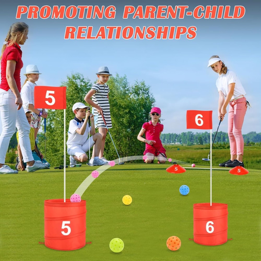 deAO 6 Hole Portable Backyard Golf Game Red