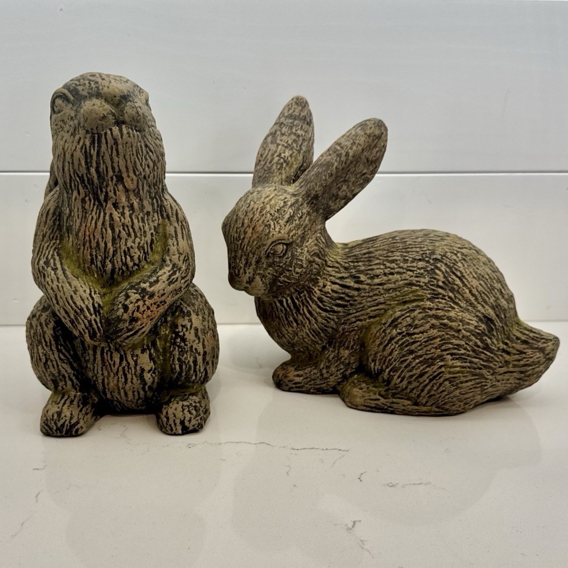 Adorable Pair Of Pier 1 Terracotta Pottery Statue Rabbits/Bunnies Farmhouse Chic
