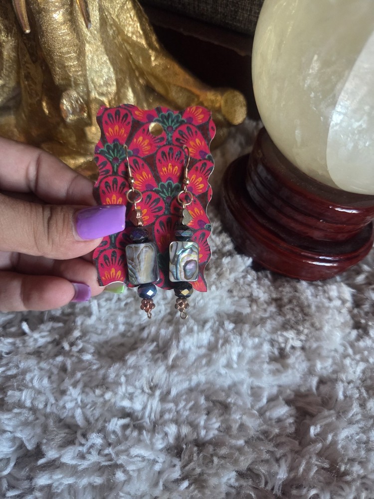 Handmade abalone a d hematite heart dangle earrings