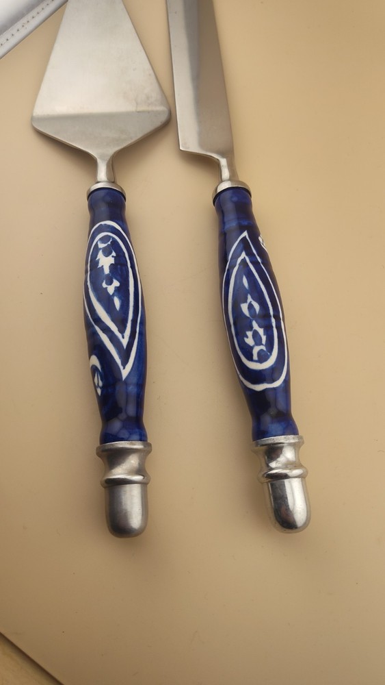 cake server and knife set porcelain handle