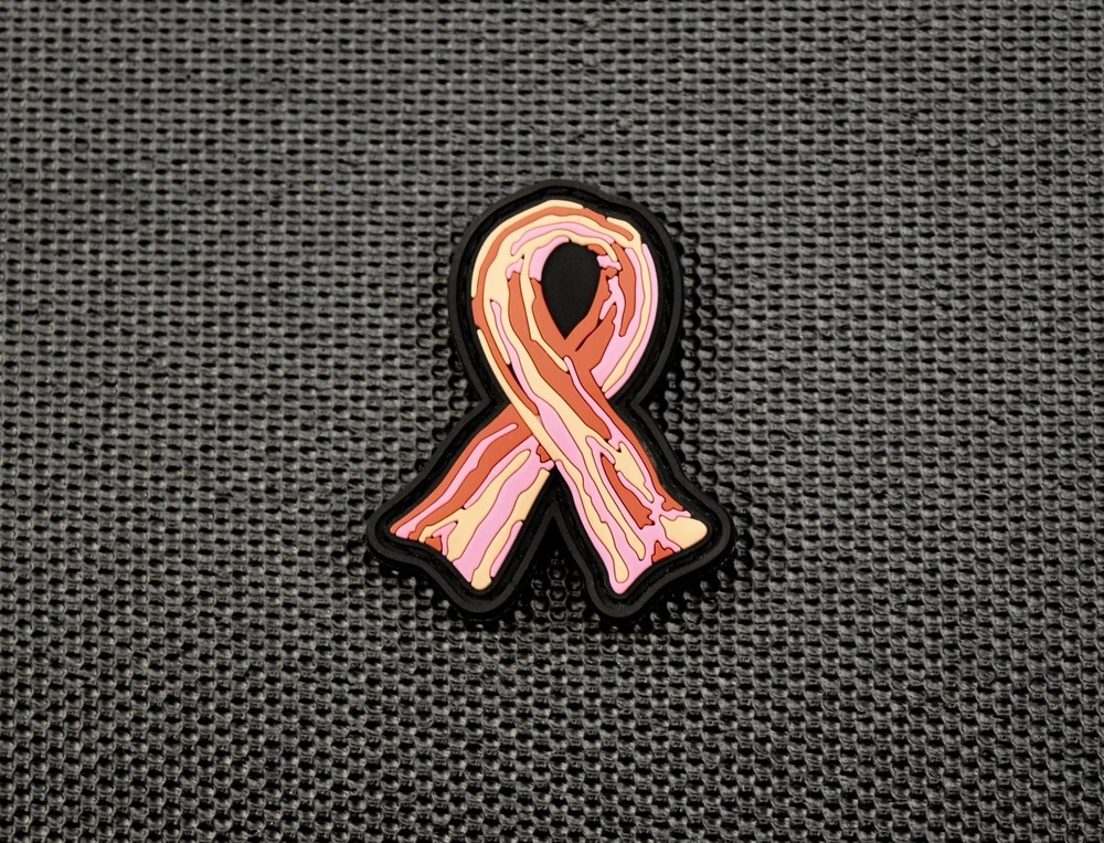 Bacon Awareness Ribbon 3D PVC Rubber Morale Patch Hook Backing