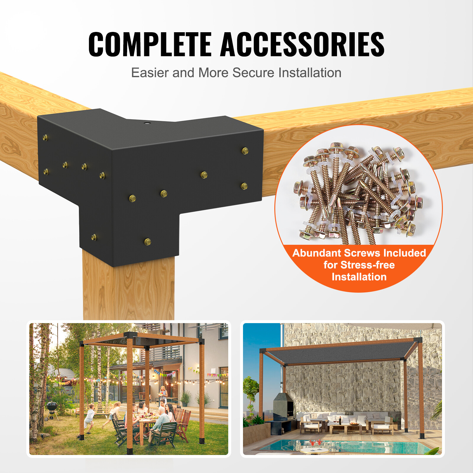 VEVOR 4''x4'' Pergola Bracket Kit 3-Way Woodworks DIY Post for Gazebos 4 pcs