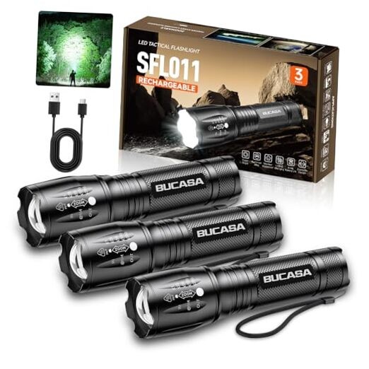 Rechargeable Flashlights High Lumens, Brighter Small Flashlight Powerful 3 Pack