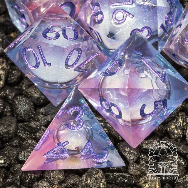 Sage's Dancing Souls Liquid Core Sharp Edge Resin Dice Set | Dnd Dice RPG Dice