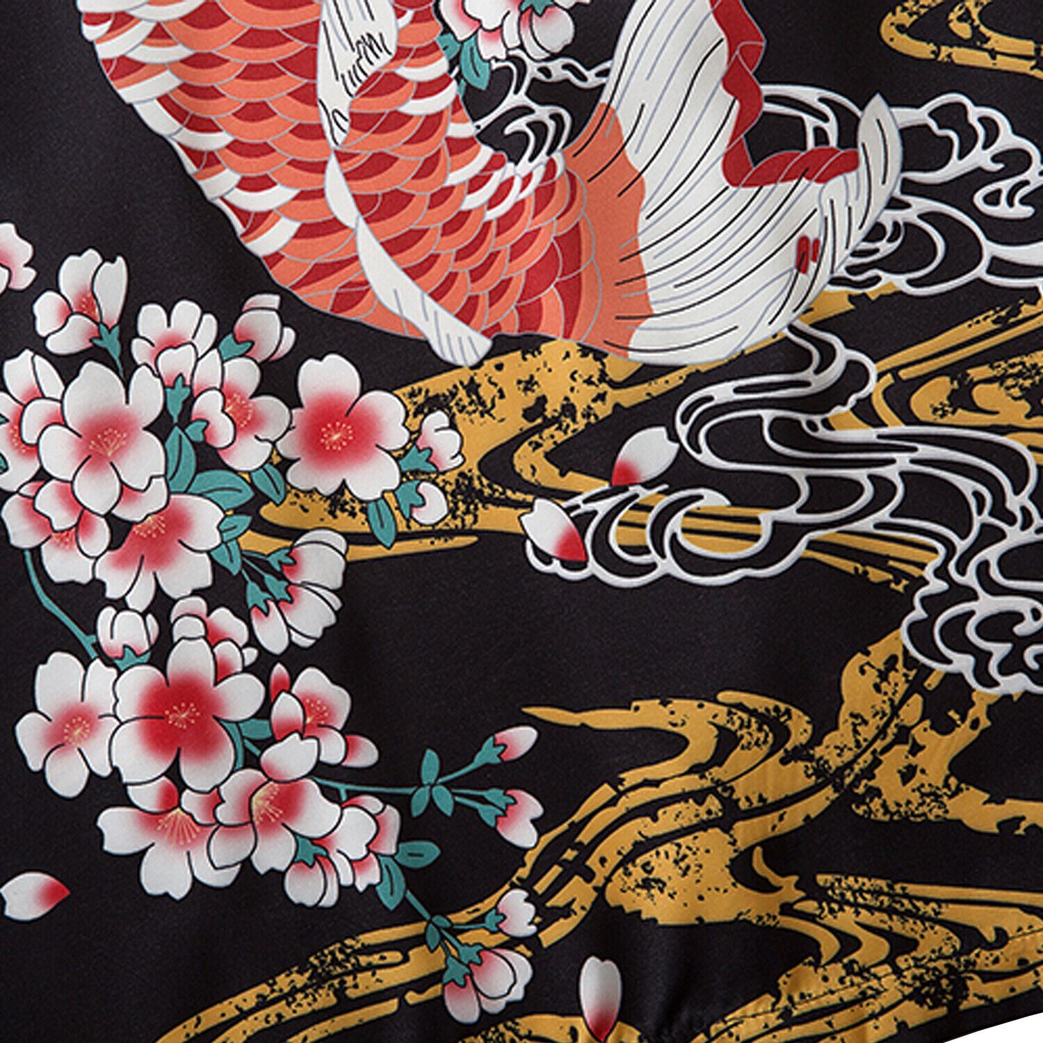 Niepce Men's Flowers and Fish Graphic Lightweight Japanese Kimono Cardigan