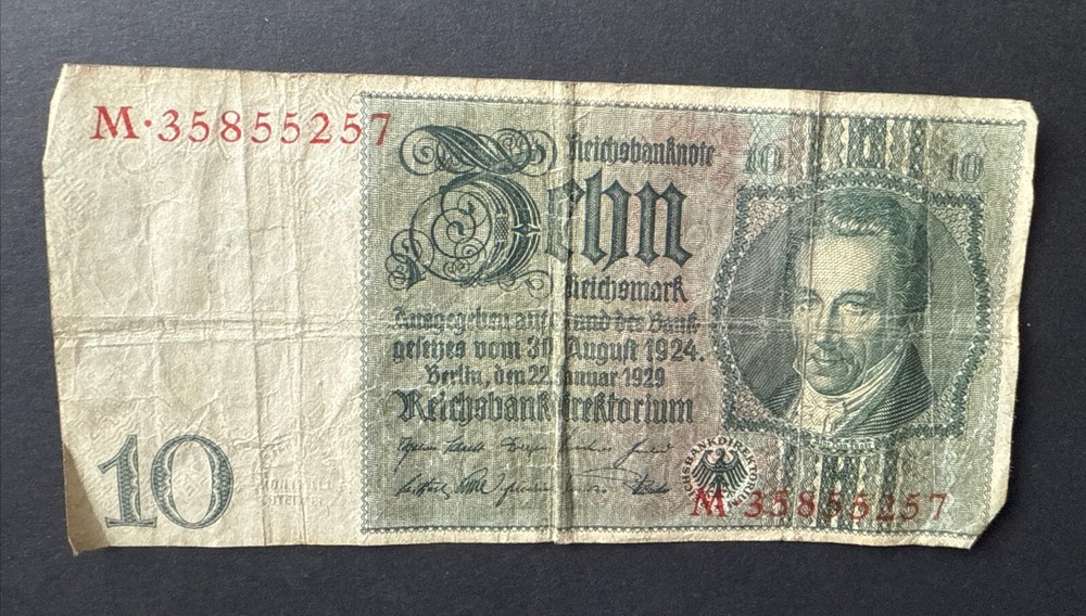 Old 10 Mark Note Ten Reichsbanknote Used