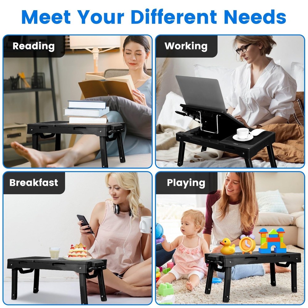 Folding Laptop Lap Desk, Height & Angle Adjustable Table, Black